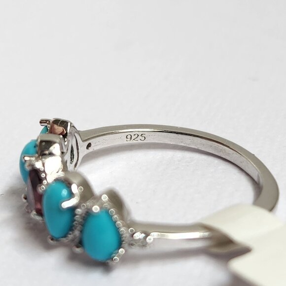 NWT 925 Sleeping Beauty Turquoise & Garnet Ring Size 7 - Picture 7 of 12